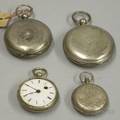 One English Sterling Silver and Three Swiss 800 or 935 Silver Pocket Watches