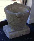 Cast Stone Garden Planter and a Carved Stone Fragment