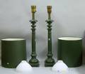 Pair of Greenpainted Wooden Columnar Table Lamps
