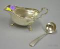 English Silver Tripod Gravy Boat and Sauce Ladle