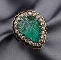 Carved Emerald and Diamond Ring