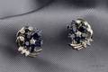 Platinum Sapphire and Diamond Flower Earclips