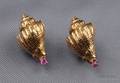 14kt Gold and Ruby Shell Earclips