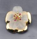 18kt Gold Rock Crystal and Gemset PendantBrooch