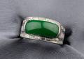 18kt White Gold Jadeite and Diamond Saddle Ring