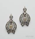 Antique Pearl and Diamond Earpendants