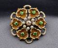 Antique Demantoid Garnet Seed Pearl Diamond and Enamel Brooch