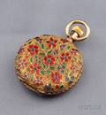 Antique 18kt Gold and Enamel Open Face Pocket Watch JE Caldwell