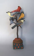 Two contemporary carved and painted bird trees