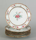 Set of eight Chinese export porcelain famille rose plates late 18th c