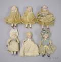 Six Small AllBisque Dolls with Molded Hair