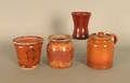 Four redware crocks