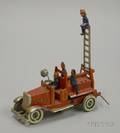 Lithographed Tin WindUp Fire Engine Penny Toy