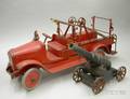 Buddy L Redpainted Steel Ladder Truck and a Metal Cabriole Cannon