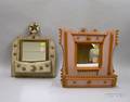Two Tramp Art Carved and Paint Decorated Mirrored Wooden Wall Boxes