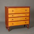 Redpainted and Tiger Maple Grained Maple FourDrawer Bureau