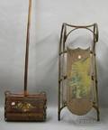 Victorian Polychrome Painted Floral Decorated Ironmounted Wooden Sled and a Bissell Painted Floral and Stencil