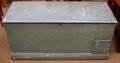 Bluepainted Wooden SixBoard Blanket Box with Short Drawer and Molded Base