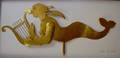 Framed and Mounted Gilt Cut Sheet Metal Mermaid with Harp Weather Vane