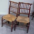 Pair of English Oak Spindleback Side Chairs with Woven Rushstyle Seats