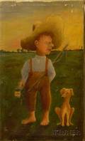 Unframed 20th Century American School Primitive Oil on Canvas Goin Fishin