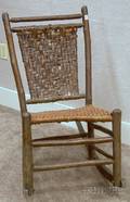 Old Hickorytype Rustic Rocker with Woven Splint Back and Seat