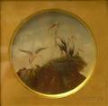Framed 19th Century American School Oil on Artist Board Depicting Egrets in a Nest