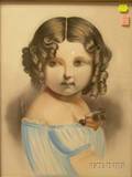 Framed Pastel Portrait of a Young Girl with Cherries
