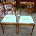 Pair of Classical Mahogany and Mahogany Veneer Side Chairs with Crewelwork Upholstered Slip Seats