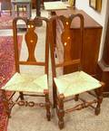 Pair of Queen Anne Carved Maple Side Chairs with Woven Rush Seats