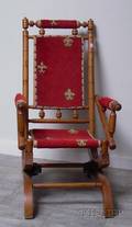 Victorian Hunzingertype Carpet Upholstered Turned Maple Platform Armrocker
