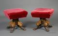 Pair of Empire Red Velvet Upholstered Partialgilt Carved Walnut and Rosewood Grained Ottoman