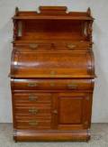 Victorian Eastlaketype Carved Maple and Burl Veneer Cylinder Desk
