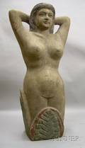 Polychrome Painted and Carved Wooden Maiden Figurehead