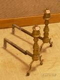 Pair of Small Brass Ringturned Andirons