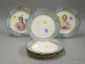 Set of Seven Wedgwood Enamel Decorated Porcelain Plates