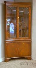 Georgianstyle Concavefront Glazed Mahogany and Mahogany Veneer Corner Cabinet