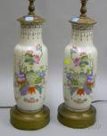 Pair of Chinese Porcelain Vasiform Lamps