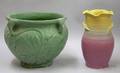 Arts  Crafts Matte Green Glazed Art Pottery Jardiniere and a Wellerware Glazed Pottery Vase