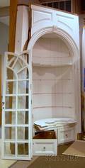 Large Federalstyle Glazed Whitepainted Wooden Barrelback Builtin Corner Cupboard