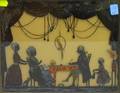 Framed Reversepainted Silhouette on Glass Depicting an Early 19th Century Family Parlor Scene