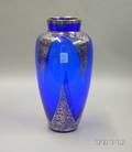 Rockwell Sterling Silver Overlay Cobalt Glass Vase