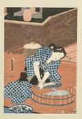 Toyokuni III Woman Filleting a Fish in Preparing a Meal