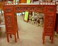 Chinese Red Lacquered Carved Wood DoubleCabinet Pedestal Altar Table