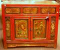 Tibetan Polychrome Paint Decorated Wooden Side Cabinet