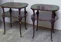 Pair of Rococostyle Leatherinset Carved Beechwood and Mahogany Veneer TwoTier Occasional Tables