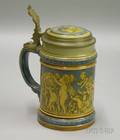 Mettlach Etched Putti Bacchanal Lidded Stoneware Stein