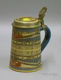 Mettlach Etched Music Notes Lidded Stoneware Stein
