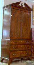 Georgian Inlaid Mahogany and Mahogany Veneer ThreePart Bureau Bookcase