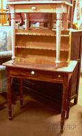 19th Century Pine Dressing Table a Diminutive Painted Wooden OneDrawer Side Table and a Pine Wall Spoon Rack